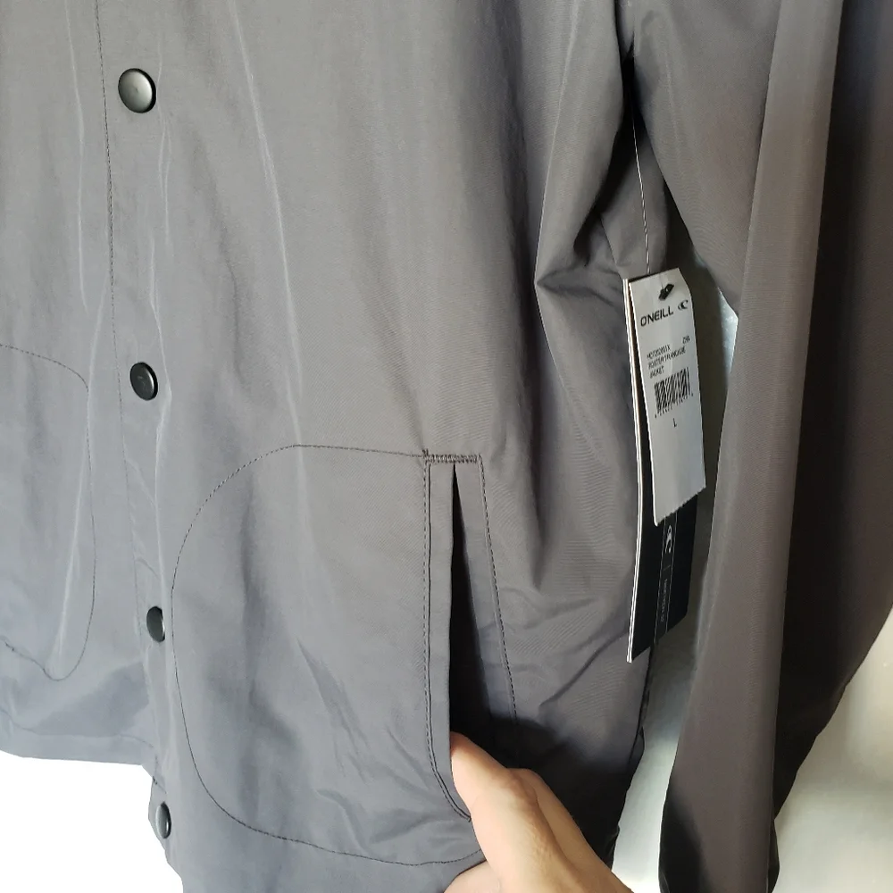 O'Neill Boys Lightweight Jacket‎ Size L Gray Mock Neck Snap Front Pockets NEW